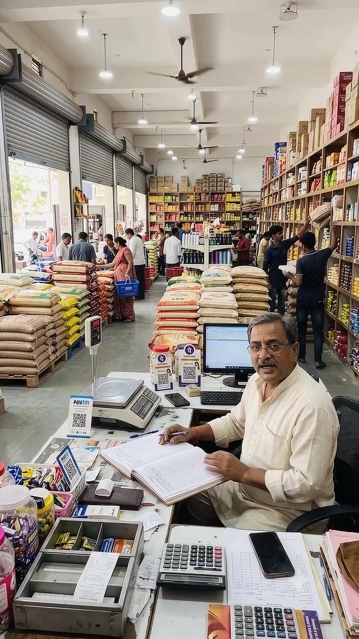 Shopkeeper reviewing app in shop